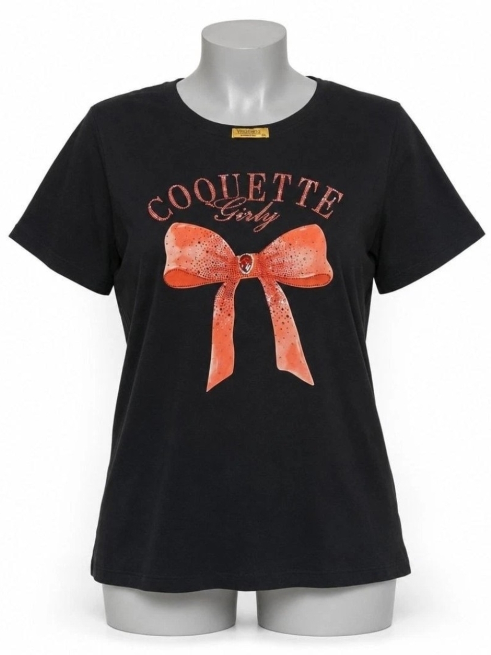 Vinizbena Coquette Girly Bow Rhinestone Graphic Tee Black 2XL Plus Size